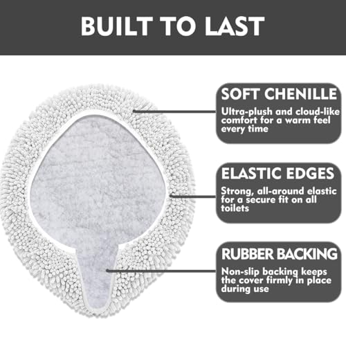 RUN HELIX Bathroom Toilet Lid Cover,Chenille Machine Washable Seat Covers, 17.5x15, Stays in Place Rubber Backing, Fits Most Round, Elongated and Oblong Lids, Accessories Decor,White - color: White, size: Lid 17.5"x15"
