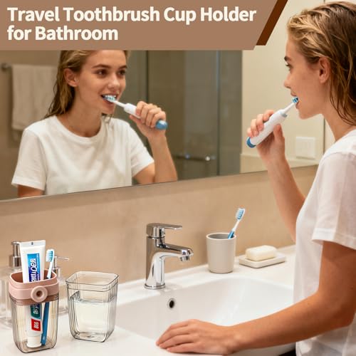 2Pcs Toothbrush Travel Case & Travel Soap Holder Dish Tray, Portable Clear Toothbrush Holders with Cover Leakproof Bar Soap Holder for Traveling School Camping Business Trip Bathroom