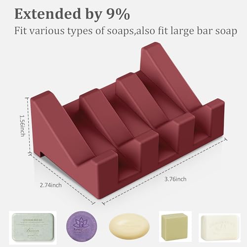 Silicone Soap Dish,1PCS Self Draining Bar Soap Holder,Brown Red | Self draining silicone soap dish with drainage,waterfall design keeps bar soap dry,extended soap holder for shower,bathroom - color: 1*ruby Red