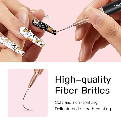 Komall Metallic Nail Art Brushes, 5Pcs Liner Brushes for Nails, Black | For Long Lines, Thin Details, Fine Drawing, Liner Brush UV Gel Polish Painting Nail Design Pen Sizes 4/8/12/20/25mm - color: Black