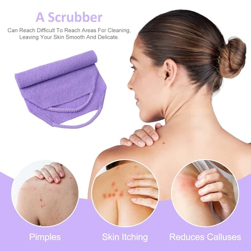 4PCS Exfoliating Back Scrubber with Handles, Nylon Double-Sided Exfoliator Extended Length Stretchable Body Exfoliating Washcloth Pull Strap Back Washer for Women Men(B)