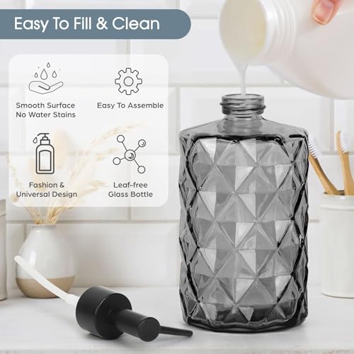 Topsky 2 Pack Glass Soap Dispenser with Black Plastic Pump, 330ml Liquid Hand Soap Dispenser, Rustproof Pump for Kitchen & Bathroom, Great for Lotions, Essential Oil, Liquid Soaps-Gray - color: Diamond-clear Black, size: Plastic Pump