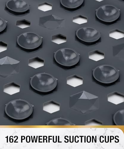 HITSLAM Shower Mat Anti Slip, Square Bath Mat for Tub Non Slip with Suction Cups and Drain Holes, 21x21 Inch Bathroom Shower Stall Floor Mat, Machine Washable, Soft on Feet, Dark Grey - color: Dark Grey, size: 21" x 21" (Square)