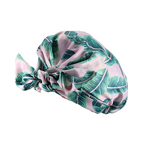 Women Girls Shower Caps, Waterproof Reusable Shower Hair Caps Turban Shower Bath Caps for Long, Short and Curly Hair,Set of 2 (Plant)
