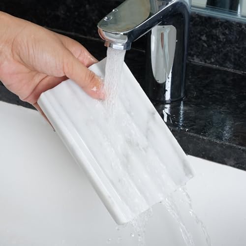 Soap Holder, Marble Soap Dish for Shower, Bar Soap Holder with Water Ripple Design, Easy Cleaning Soap Saver for Kitchen Sink，Bathroom, Executive Italian Natural Stone Soap Tray(Bianco Carrara) - color: Bianco Carrara