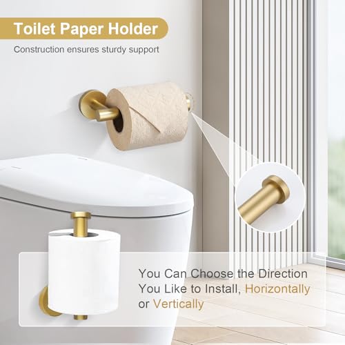 TQKAG Brushed Gold Bathroom Hardware Set 6-Piece Bathroom Accessory Set 23.6 Inch Round Stainless Steel Towel Bar Set Wall Mounted - color: Brushed Gold, size: 6-Pieces Set