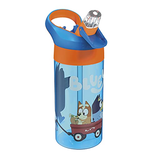 Zak Designs 17.5 oz Riverside Bluey Kids Water Bottle with Straw and Built in Carrying Loop Made of Durable Plastic, Leak-Proof Design for Travel, 2PK Set - color: Bluey