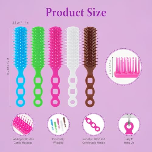 Hair Brushes in Bulk Individually Wrapped for Homeless,Plastic Hair Brush for Curly Wavy Hair,Detangling Hair Brush for Nursing Charity Hotel Shelter(Blue Rose Red White Green Brown) (Pack of 40)