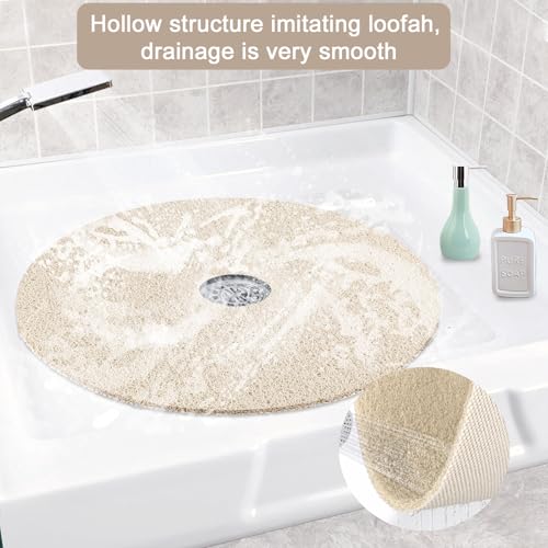 Shower Mat Non Slip, Round Shower Mat for Inside Shower, Non Slip Bathtub Mat, Fast Drying Bath Tub Mats, Loofah Mat for Shower Bathroom, Quick Drying, Resistant (Beige, 32 x 32 Inch) - color: Beige, size: 32" (Round)