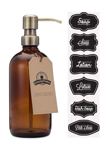 Amber Glass Bottle Soap and Lotion Dispenser with Brass Pump - 16 oz - by Jarmazing Products - color: Amber/Brass 16oz, size: Pack of 1