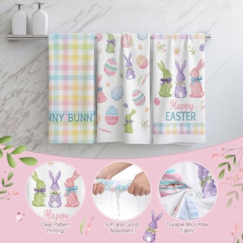 Haull 7 Pcs Easter Shower Curtain Set for Bathroom Bunny Eggs Non Slip Rug Toilet Lid Cover Bath Mat Towels Decor with 12 Hooks Happy Easter Waterproof Shower Curtain for Bathroom Spring Decor Set - style: Easter