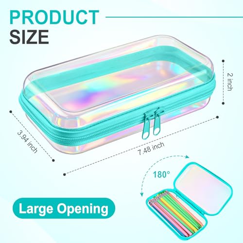Hoolerry 4 Pcs Hard Clear Zipper Case Makeup Bags Plastic Zipper Pouch Transparent Storage Box Containers for Cosmetics, Snacks, Building Blocks, Puzzles(Clear,7.5 x 3.9 x 2 in,Blue Laser) - color: Blue Laser, size: 7.5 x 3.9 x 2 in