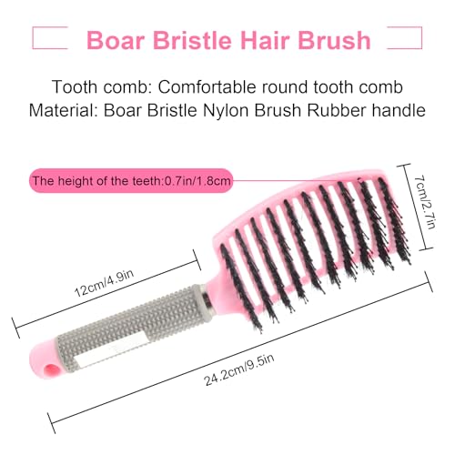 3 Pack Detangling Brush Getting Knots Out without Pain Adds Shine and Makes Hair Smooth, Detangler Boar Bristle for Adult & Kids Wet or Dry Hair(Pink/Purple/Green)