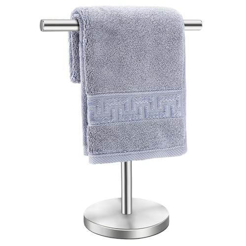 Hand Towel Holder Stand, Freestanding Bathroom Towel Rack, Silver | Weighted Stainless Steel Base Helps Prevent Tipping While The Open T-Shape Keeps Towels Dry on Bathroom Countertops - color: Silver-1 Pack