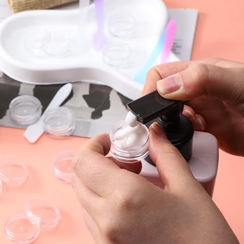 10 Pcs 2g Makeup Travel Containers with Lids & 5 Pcs Mini Spatulas, Empty Cosmetic Sample Jars Small Refillable Leak Proof Plastic Bottles for Lip Balm Creams Lotion Lip Scrub Foundation - size: 2 ml