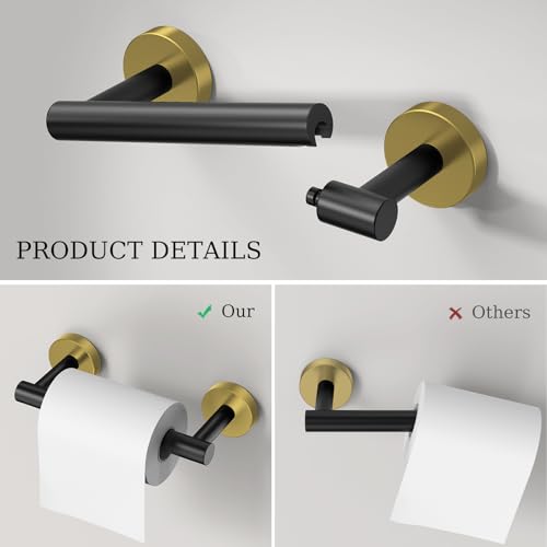 Black and Gold Toilet Paper Holder & Towel Holder, Bathroom Hardware Set-SUS304 Stainless Steel Double Post Pivoting Tissue Roll Holder and Hand Towel Ring Set for Bathroom, RV - color: Black Gold