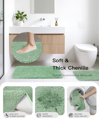 IMAVO Bathroom Accessories Set, Non-Slip Absorbent Pink Bathroom Rugs and Waterproof Shower Curtain with Hooks,Complete Bathroom Set for Bathroom Décor - color: Green, size: 24 Pcs Complete Set+Bath Rugs