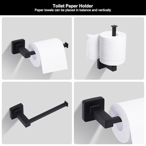 5 Pieces Black Bathroom Hardware Set,Wall Mounted 23.6 inch Towel Bar Set Matte Black,Towel Rack Set,Toilet Paper Holder,Matte Black Bathroom Accessories Set - color: Matte Black