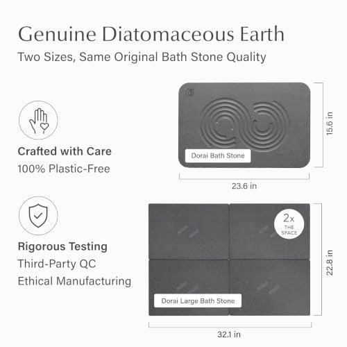 Dorai Home Stone Bath Mat for Bathroom | Quick-Drying Diatomaceous Earth Shower Mat, Non-Slip Natural Stone Modern Bathroom Rugs, Customizable Design | Slate, Large - 32.1" x 22.8" x 0.6" - color: Slate