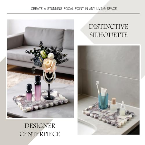 Luxury Natural Scalloped Marble Tray – 11.8 x 7.8-Inch Calacatta Viola Stone Vanity Tray, Elegant Catchall Organizer for Jewelry Perfume Keys, Unique Statement Tray for Bathroom Coffee Table & Dresser - color: Scalloped-calacatta Viola (11.8" X 7.8" X 0.7