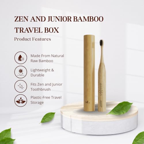 Sustainable Tomorrow Zen & Junior Bamboo Travel Box | Eco-Friendly Electric Toothbrush Case | Natural Bamboo Holder for Brush & Replacement Head | Plastic-Free Storage
