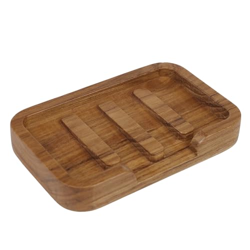 HTB Self Draining Soap Dish Teak Wood Keep Soap Dry | Wooden Soap Holder,Sponge Holder for Kitchen,Soap Saver for Shower, Bathroom, Sink, Bathtub,Kitchen and Countertop - color: 1pcs