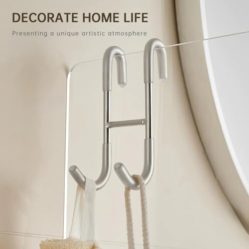 Shower Door Hooks,Towel Hooks for Bathrooms Frameless Glass Door,Heavy Duty SUS 304 Stainless Steel Hook for Towels,Squeegee,Loofah,Shaver,Robe,2 Pack (Silver) - color: Silver