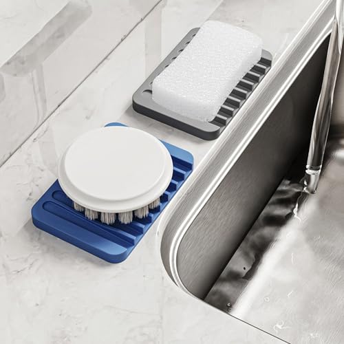 4-Pack Self Draining Soap Dish for Shower Bathroom Waterfall Silicone Soap Saver Tray Sponge Holder for Kitchen Sink Non-Slip Easy Clean (Light Blue) - color: Light Blue