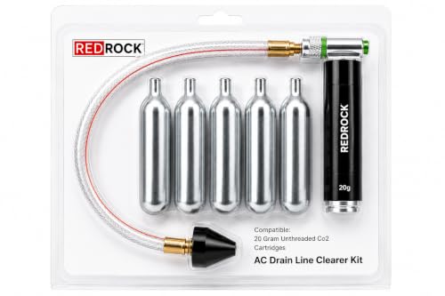 RedRock Gallo Drain Gun AC Drain Line Cleaner Tool, HVAC Air Conditioner Condensate Blaster Cleaning Kit with Flexible Hose Pipe, Includes 5 Unthreaded CO2 Cartridges, 20 Grams - color: Green