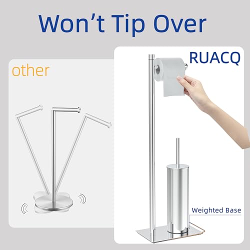 RUACQ Toilet Paper Holder Stand with Toilet Brush and Holder Set, 304 Stainless Steel Bathroom Toilet Tissue Paper Roll Holder Free Standing, Weighted Base, Heavy Duty (Chrome) - color: Chrome, size: Free standing