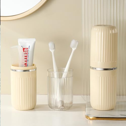 Travel Toothbrush Cup Case, Toothbrush Travel Container Portable Travel Toothbrush Holder Toothpaste Storage for School Camping Business Trip Bathroom (White,Yellow) - color: White,yellow