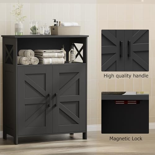 Homhedy Farmhouse Bathroom Storage Cabinet with 2 Doors, Toilet Paper Cabinet with Adjustable Shelf, Small Bathroom Cabinet for Kitchen/Laundry/Living Room, 11.8 x 23.6 x 31.5 Inches, Black - color: Black