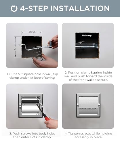 FORIOUS Recessed Toilet Paper Holder, Stainless Steel Durable Tissue Roll Holder Wall Mount for Bathroom Space Saving Design with Mounting Bracket, Wall Toilet Paper Dispenser Insert, Chrome - color: Chrome