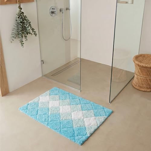 THE BEER VALLEY Set of 2 Albany Bath Rug 21x32/17x24 Inch - Turpuoise | Non Slip Cotton Absorbent Bathmat for Bathroom, Washable Soft Toilet Bathrug - color: Aqua-turq Combo
