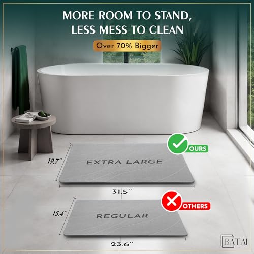 Extra Large Stone Bath Mat - (31.5” x 19.7”) - Absorbent Diatomaceous Earth Stone Bath Mat Large - Non-Slip Diatomite Bathmat - Easy Clean and Quick Drying - Long Instant Dry Bathmat - Light Gray XL - color: Light Gray
