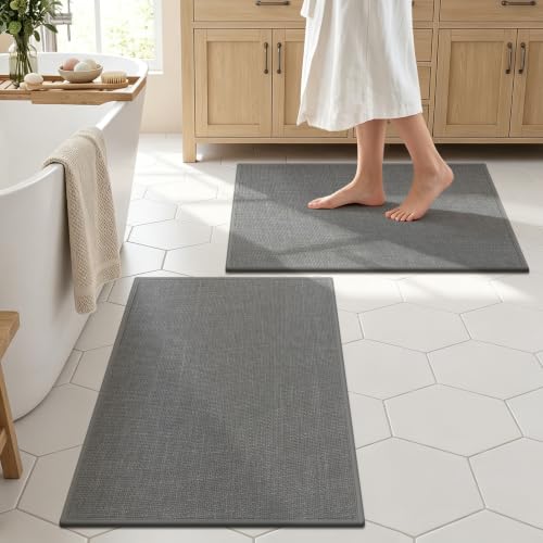 SHACOS Bath Mat Set of 2, Ultra Thin Washable Bathroom Rugs, No Slip Rubber Bath Rugs for Bathroom, Quick Dry Absorbent Bathroom Mat for Shower Outside Floor Toilet Sink (17"x24"+17"x24") - color: Grey, size: 17"x24"+17"x24"