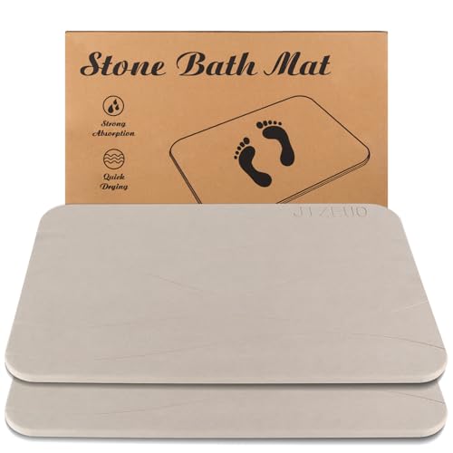Stone Bath Mat Large, Diatomaceous Earth Shower Mat, Non-Slip Super Absorbent Quick Drying Bathroom Floor Mat, 2 Pack,23.62x15.35, Greyish White - color: Greyish White