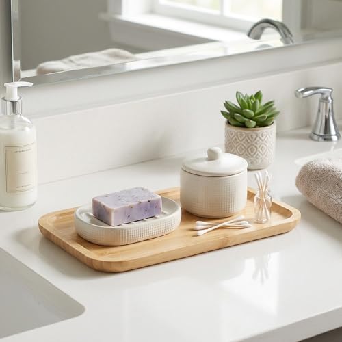 Small Wood Tray, Wood Tray for Bathroom Bamboo Serving Trays Nightstand Tray Countertop Bamboo Vanity Tray for Coffee Table BBQ Kitchen Ottoman Party Organizing and Home Decor