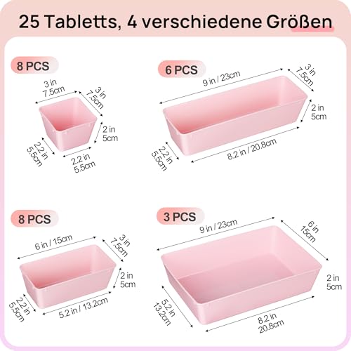 Vtopmart 25 PCS Plastic Drawer Organizers Set, 4-Size Versatile Bathroom and Vanity Drawer Organizer Trays, Storage Bins for Makeup, Bedroom, Kitchen Gadgets Utensils and Office | Plastic storage bins for organizing bathroom, bedroom, kitchen and office d