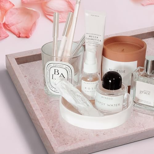 Yew & Tulip Natural Pink Marble Vanity Tray, Nature Rose Cream Marble Serving Tray for Bathroom, Kitchen, Vanity, Home Decor, Wedding etc. (12" x 8" x 1.2") - color: Pink