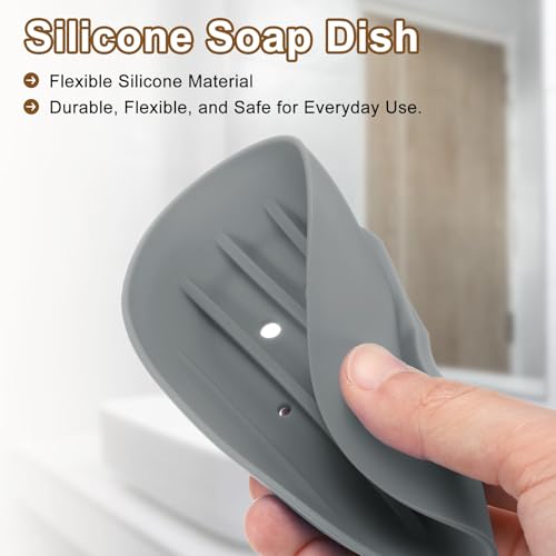 uxcell 3Pcs Small Soap Dish, Silicone Bathroom Soap Holder Oval Shape Bar Soap Dish Self-Draining Soap Tray with Holes for Shower, Bathroom, Kitchen, Counter Top (Grey) - color: Gray