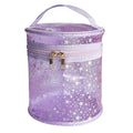 Waterproof Pink Star PVC Makeup Bag - 7.1x6.3in Barrel Cosmetic Organizer with Zipper, Portable Toiletry Pouch for Women & Men (Purple) - color: Purple