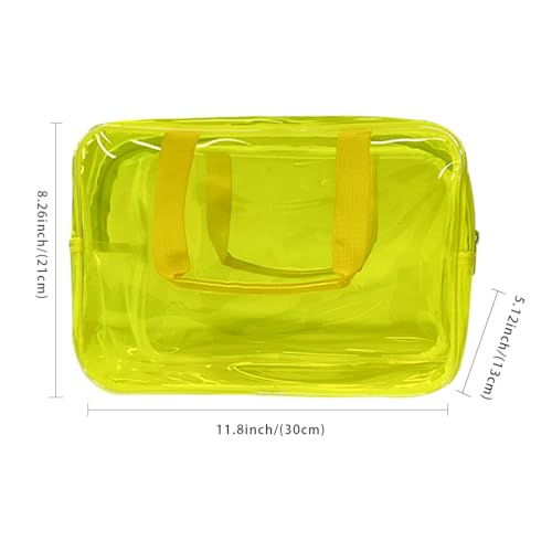 Yellow PVC Pure Color Transparent Gift Pouch Wash Travel Makeup Cosmetic Bag with Handle for Travel Bathroom Toiletry Organizer (Yellow) - color: yellow