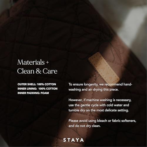 Staya Quilted Makeup Bag for Women – Cotton Travel Cosmetic & Toiletry Pouch, Small Aesthetic Organizer for Purse & Carry-On (Cacao) - color: Cacao