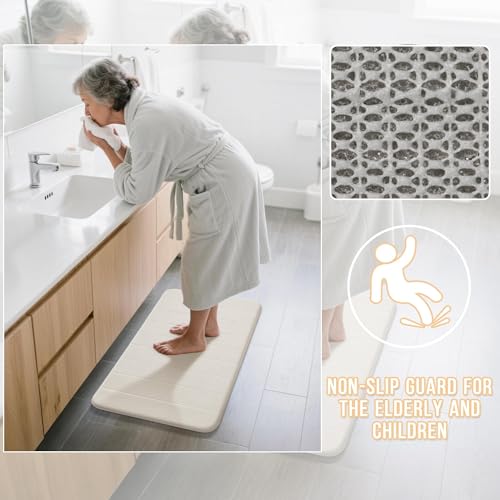 Yimobra 3 Pieces Memory Foam Bath Mat Set with U-Shaped Toilet Rug - Non Slip Super Soft Absorbent Quick Dry Bathroom Rugs for Bathtub, Vanity & Toilet Base, Cream White - color: Cream White, size: 44''x24'' + 31.5''x20'' + 24''x20''