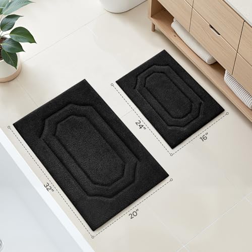 HOMEIDEAS Black Bathroom Rugs Sets 2 Piece, Extra Soft and Absorbent Microfiber Plush Bath Mat with Non Slip Backing - color: Black