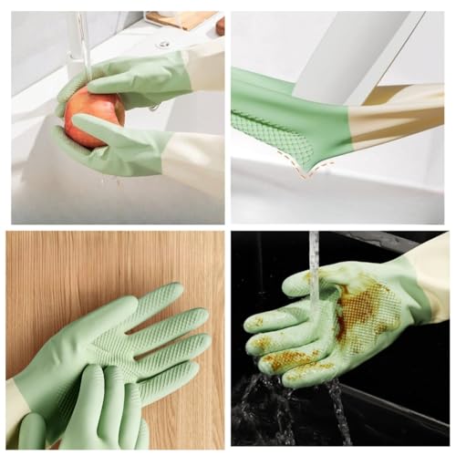 Latex Cleaning Gloves, Heavy Duty Dishwashing Gloves, Reusable Large Gloves for Kitchen, Bathroom, Gardening, Working, Pet Care
