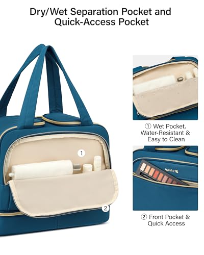 Hanke Travel Toiletry Bag, Lightweight Wide-open Large Toiletry Bags for Women, Dual-Layer Makeup Bag Water-Resistant Cosmetic Travel Bag with Handle for Accessories, Essentials, Navy Blue - color: Navy Blue