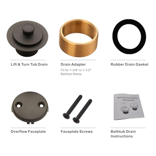 HIDROP Oil Rubbed Bronze Tub Drain Lift and Turn, 2-Hole Overflow Faceplate | Stainless Steel Tub Drain, Universal Fine/Coarse Thread fit 1-3/8" or 1-1/2" Tub Drain, Bathtub Drain Replacement Trim Kit - color: Bronze