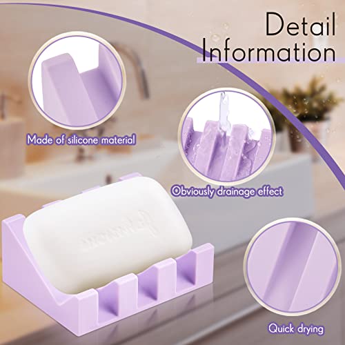 Cunhill 2 Pieces Silicone Soap Dish Self Draining Soap Dish Shower Waterfall Bar Soap Holder Tray with Drain Soap Saver for Kitchen Bathroom Accessories (Light Purple) - color: Light Purple